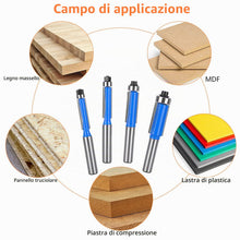 Carica l'immagine nel visualizzatore di Gallery, Set 4 Pezzi Fresa a Taglienti Diritti per Legno, Codolo 8 mm Con Cuscinetto, Fresa per Rifilare, Frese Professionali per