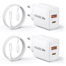 Carica l'immagine nel visualizzatore di Gallery, RAVIAD 20W Caricatore USB C 2Pezzi Caricabatteria Tipo C 2 Porte USBA+USBC