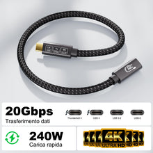 Carica l'immagine nel visualizzatore di Gallery, 240W Prolunga USB C 1m,Prolunga USB C 3.2 Gen2 20Gbps,Cavo di Prolunga USB Type C 4K@144Hz 5K@60Hz Maschio a Femmina per