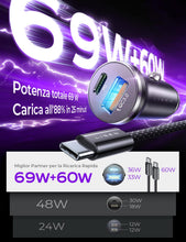 Carica l'immagine nel visualizzatore di Gallery, LISEN Caricatore Auto USB C 69W+60W Cavo [PD &amp; QC3.0 Rapido] Caricatore Auto Accendisigari, Caricabatterie Auto USB C Ki