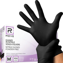 Carica l'immagine nel visualizzatore di Gallery, R MOVE 100 guanti in nitrile monouso neri M senza polvere, gloves ambidestri usa e getta per alimenti, non sterili, senz