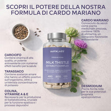 Carica l'immagine nel visualizzatore di Gallery, Cardo Mariano Fegato 80% Silimarina | Integratore Fegato e Intestino, 600mg Estratto di Cardo Mariano Tarassaco e Carcio