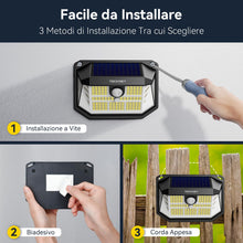 Carica l'immagine nel visualizzatore di Gallery, TECKNET Luci Solari Esterno, 231 Faretti Solari a Led da Esterno, 300° Super Luminoso, 3 Modalità con Sensore di Movimen