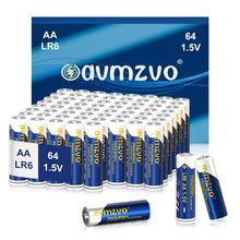 Carica l'immagine nel visualizzatore di Gallery, Batterie AA, LR6, 1,5 V, 64 pezzi, alcaline, a lunga durata, potenti, utilizzabili per giocattoli, sveglie e altri dispo