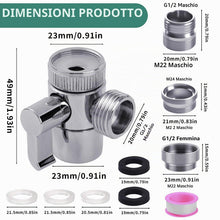 Carica l'immagine nel visualizzatore di Gallery, Deviatore Rubinetto 3 Vie Doccia Deviatori G1/2 con Adattatore M22-M24