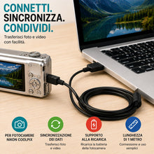 Carica l'immagine nel visualizzatore di Gallery, Cavo generico USB UC-E6 compatibile con Nikon Coolpix 2100, 2200, 3100, 3200, 4200, 5200, 8400, 8800. 1 metro di lunghez