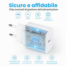 Carica l'immagine nel visualizzatore di Gallery, Caricatore per iPhone 20W USB C Rapido Caricabatterie con Cavo USB-C Light-ning 2M, PD3.0 Tipo C Adattatore Spina Alimen