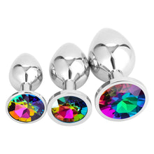Carica l'immagine nel visualizzatore di Gallery, 3x Plug Anale Metallo | Butt Plug Cristallo Rainbow | Puro Piacere in 3 Taglie per Donna, Coppia, Uomo | Giocattoli Anal