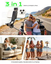 Carica l'immagine nel visualizzatore di Gallery, Treppiede Smartphone e Bastone Selfie, 170cm Cavalletto per Smartphone Portatile con Telecomando Wireless, Compatibile c