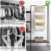 Carica l'immagine nel visualizzatore di Gallery, AiQInu Organizer Armadio da Appendere, Portatutto da Appendere con 3 Scomparti, Organizzatore Armadio, Lavabile Pieghevole, Salvaspazio Portaoggetti, Beige-3, 60x27x27cm