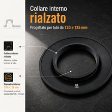 Carica l'immagine nel visualizzatore di Gallery, TYGERIX® Rosone Coprimuro Nero in Silicone da 120 e 125 mm | Rosetta Flessibile per Copertura Tubi di Caldaie Stufe e Qu