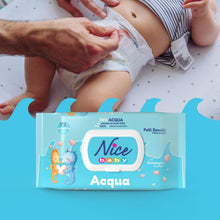 Carica l'immagine nel visualizzatore di Gallery, Nice Baby Acqua Salviette per Cambio Pannolino, con il 98% di Acqua ed Estratto di Aloe, Dermatologicamente Testate, Con