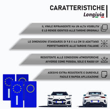 Carica l'immagine nel visualizzatore di Gallery, 4 PEZZI Adesivi Targa Auto Italiana RIFRANGENTI – Misura 4.5 x 9.8 cm - Adesivi Targa Auto Ultra Resistente Pioggia Sole