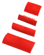 Carica l'immagine nel visualizzatore di Gallery, QWORK® 4 Pezzi Strumento Venatura Effetto Legno in Gomma, Rullo per Pittura a Struttura in Legno (Rosso, 7,4/8,7/13/15 c