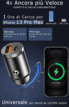 Carica l'immagine nel visualizzatore di Gallery, Davilis® Caricabatterie da Auto presa Accendisigari a Ricarica Rapida PD C 30W USB A QC 3.0 60W totali per Cellulare Sma