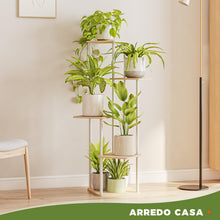 Carica l'immagine nel visualizzatore di Gallery, Bamworld Porta Piante da Interno ed Esterno a 5 Ripiani – Fioriera in Legno e Metallo, Scaffale Moderno Salvaspazio per 