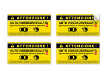 Carica l'immagine nel visualizzatore di Gallery, Adesivi per auto Videosorvegliata, avviso videosorveglianza specifico per veicoli, in italiano, mis. 12×6 cm - 4 pz.