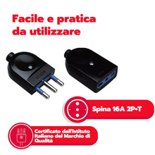 Carica l'immagine nel visualizzatore di Gallery, POLY POOL - PP0443.1S Kit Coppia Presa Bivalente e Spina Standard Italiano 16A - Set Spina/Presa Volanti Nere - Presa Bi