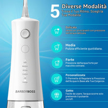 Carica l'immagine nel visualizzatore di Gallery, BarberBoss Idropulsore Advanced, 5 modalità di pressione e serbatoio capiente da 340 ml, irrigatore orale impermeabile I