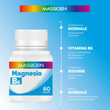 Carica l'immagine nel visualizzatore di Gallery, Massigen - Magnesio B6, 60 Capsule, Integratore per Funzione Muscolare e Nervosa, Contribuisce al Benessere Energetico e