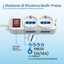 Carica l'immagine nel visualizzatore di Gallery, Ewent Multipresa Ciabatta Elettrica 6 Posti 2 Polivalenti (schuko 10/16A) 4 Bivalenti 10/16A,Spina Italiana 10A,Potenza 