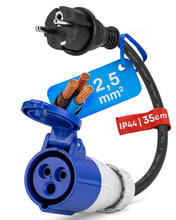 Carica l'immagine nel visualizzatore di Gallery, Adattatore CEE spina Schuko a presa CEE, cavo 'campeggio', cavo IP44, prolunga, H07RN-F 3G2,5, adattatore 16A