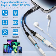 Carica l'immagine nel visualizzatore di Gallery, 2 in 1 Adattatore per Cuffie USB C e Ricarica, Jack da 3,5mm USB C Supporta PD 60W Ricarica Rapida &amp; Audio, Adaptateur C