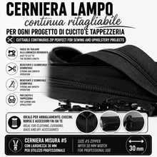 Carica l'immagine nel visualizzatore di Gallery, IPEA Cerniera Lampo Catena Continua misura #5 Nera - [ 5 METRI + 15 CURSORI IN METALLO ] - Made in Italy - Zip Ritagliabile per Cucito, Abbigliamento, Accessori - Larghezza 30 mm - Nero Grigio