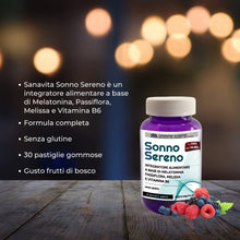Carica l'immagine nel visualizzatore di Gallery, Sanavita Sonno Sereno integratore per dormire in caramelle gommose - 30 caramelle - gusto frutti di bosco - Melatonina, 