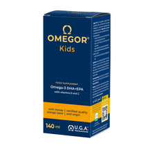 Carica l'immagine nel visualizzatore di Gallery, Omega 3 Bambini OMEGOR Kids Liquido 3+ Anni (140ml) - Estratto da Alga Marina - Gusto di Miele e Arancia con Vitamine C 