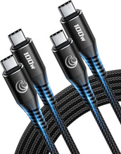 Carica l'immagine nel visualizzatore di Gallery, Cavo USB C a USB C 100W [2Pezzi,1M+2M] Cavo USB Type-C PD 5A Ricarica Rapida Nylon Intrecciato USBC to Tipo C Cavi per i