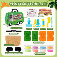 Carica l'immagine nel visualizzatore di Gallery, VBACALA Dinosauri Plastilina Giocattoli, Accessori per Set di Creta da Modellare per Dinosauri in Astuccio con Ruote, Fo