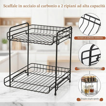 Carica l'immagine nel visualizzatore di Gallery, Romon Porta Spezie Per Cucina a 2 Livelli in Acciaio Al Carbonio Nero, Mensola Da Piano Con Grande Capacità Salvaspazio, Multifunzione per Piano Cucina, Scrivania e Angolo Caffè