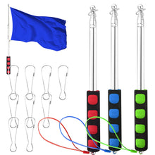 Carica l'immagine nel visualizzatore di Gallery, 3 aste telescopiche per bandiere portatili, 2 m, asta per bandiere, accessori in acciaio inox, set con 9 clip, per viagg