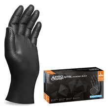 Carica l'immagine nel visualizzatore di Gallery, 50x PROGRIP Guanti nitrile L Nero [Extra resistenti], Guanti monouso plastica, 2x più spessi, con finitura diamantata, G