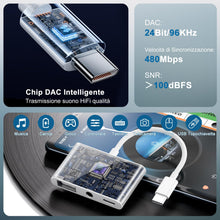 Carica l'immagine nel visualizzatore di Gallery, UniTriox Adattatore USB C 3 in 1 con Jack Audio 3,5mm e Caricabatterie PD