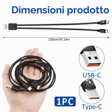 Carica l'immagine nel visualizzatore di Gallery, 2 In 1 Cavo Di Ricarica Rapida Da USB A Typ-C, Cavo Dati Multi-Tipo-C In Nylon 1,2 M, Caricabatterie Typ-C Con Doppio Sp