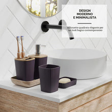 Carica l'immagine nel visualizzatore di Gallery, Clara Clark Set di accessori da bagno viola, set di 6 accessori da bagno, set da bagno con scopino, bidone della spazzatura e dispenser di sapone