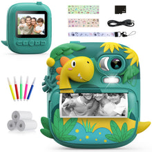 Carica l'immagine nel visualizzatore di Gallery, Macchina Fotografica Bambini Istantanea, CAMCLID 2,4 Pollici Fotocamera Bambini con 32GB Scheda, 12MP/1080P Fotocamera Digitale Bambini Dinosauro, Regali per Ragazzi Ragazze da 3-12 Anni (Verde)