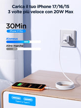 Carica l'immagine nel visualizzatore di Gallery, Caricatore USB C, 20W Caricabatterie Rapido PD con Cavo USB-C a USB-C da 2M 60W, Alimentatore Spina USBC per iPhone 17 1