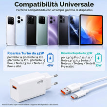 Carica l'immagine nel visualizzatore di Gallery, Caricatore 45W per Xiaomi, Cavo USB-C 1M, Ricarica Rapida