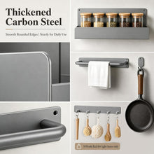 Carica l'immagine nel visualizzatore di Gallery, AiQInu Set da 4 pezzi organizer magnetico da cucina, combinazione modulare fai-da-te di mensole magnetiche con portaspezie, portasciugamani, ganci &amp; ganci rotondi, supporto magnetico resistente senza