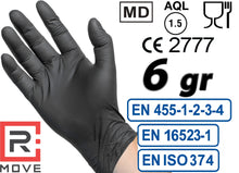 Carica l'immagine nel visualizzatore di Gallery, R MOVE 100 guanti monouso in nitrile neri taglia S, EXTRA RESISTENTI +60% di spessore in più al dito rispetto al 3,5 gr,