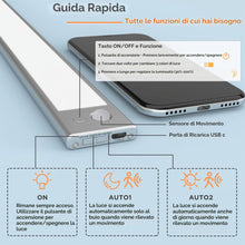 Carica l'immagine nel visualizzatore di Gallery, 40cm Luce LED Sottopensile Sensore Movimento,Barra LED Sottopensile Ricaricabile 3000mAh 3Modalità ON/AUTO1/AUTO2 Strisc