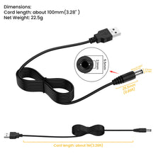 Carica l'immagine nel visualizzatore di Gallery, Amzpas Cavo di Alimentazione da USB a DC 5V, cavo di jack universale DC 5,5x2,1mm con Barrel Tips CC, 8 connettore per L