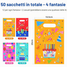 Carica l'immagine nel visualizzatore di Gallery, Brencco 50 Sacchetti Compleanno Bambini, 16,5 × 25 cm, 4 Colori