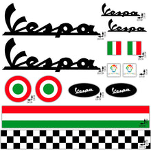 Carica l'immagine nel visualizzatore di Gallery, Adesivi per Casco Kit VESPA - Nero Rosso Blu Giallo Arancione Bianco - Strisce Italia Cerchio Bandiera Scacchi Helmet VI