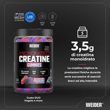 Carica l'immagine nel visualizzatore di Gallery, Weider Micronized Creatine Gummies (60 caramelle gommose) gusto DUO Fragola–Mora, 3,5g Creatina Monoidrato 200 MESH/porz