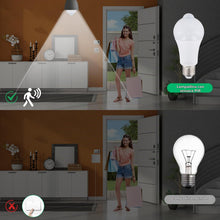 Carica l'immagine nel visualizzatore di Gallery, 2 Lampadine LED E27 9W con Sensore di Movimento PIR, Luce Bianca, 220V, Accensione Automatica Notturna, Risparmio Energe