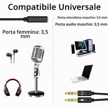 Carica l'immagine nel visualizzatore di Gallery, Cavo Audio Microfono Cuffie 2 in 1, Sdoppiatore Cuffie Microfono, Adattatore Jack 3,5mm Maschio a Femmina, Adattatore Sp